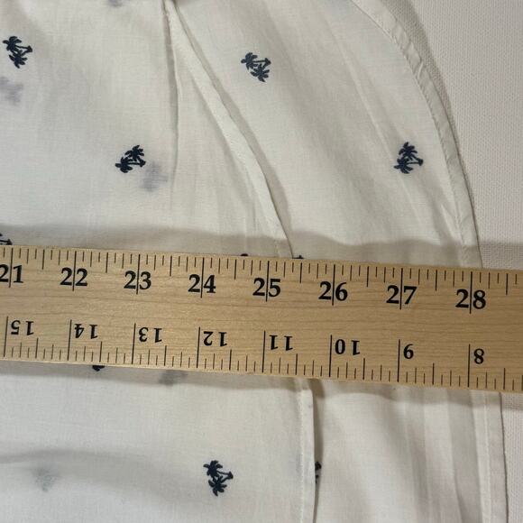 Grayson Women's 4 White Blue Palm Tree Cotton Long Sleeve Button Down Shirt - Picture 8 of 10